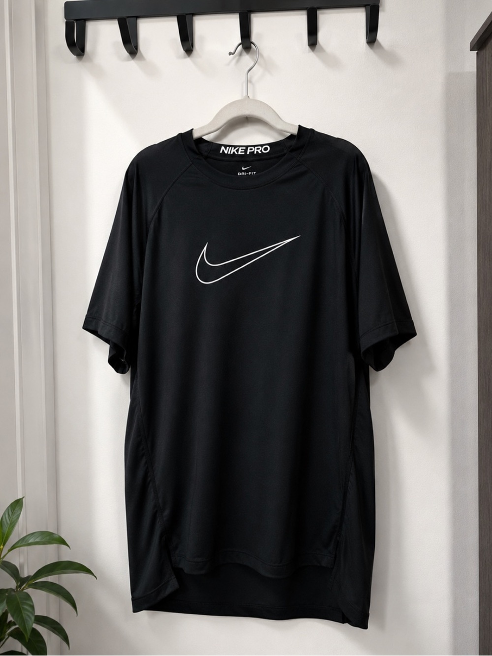 Nike Black Short-Sleeve Performance Tee with White Swoosh